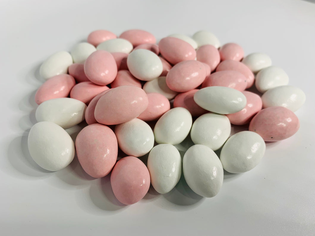 PINK & WHITE CANDY COATED CHOCOLATE ALMONDS