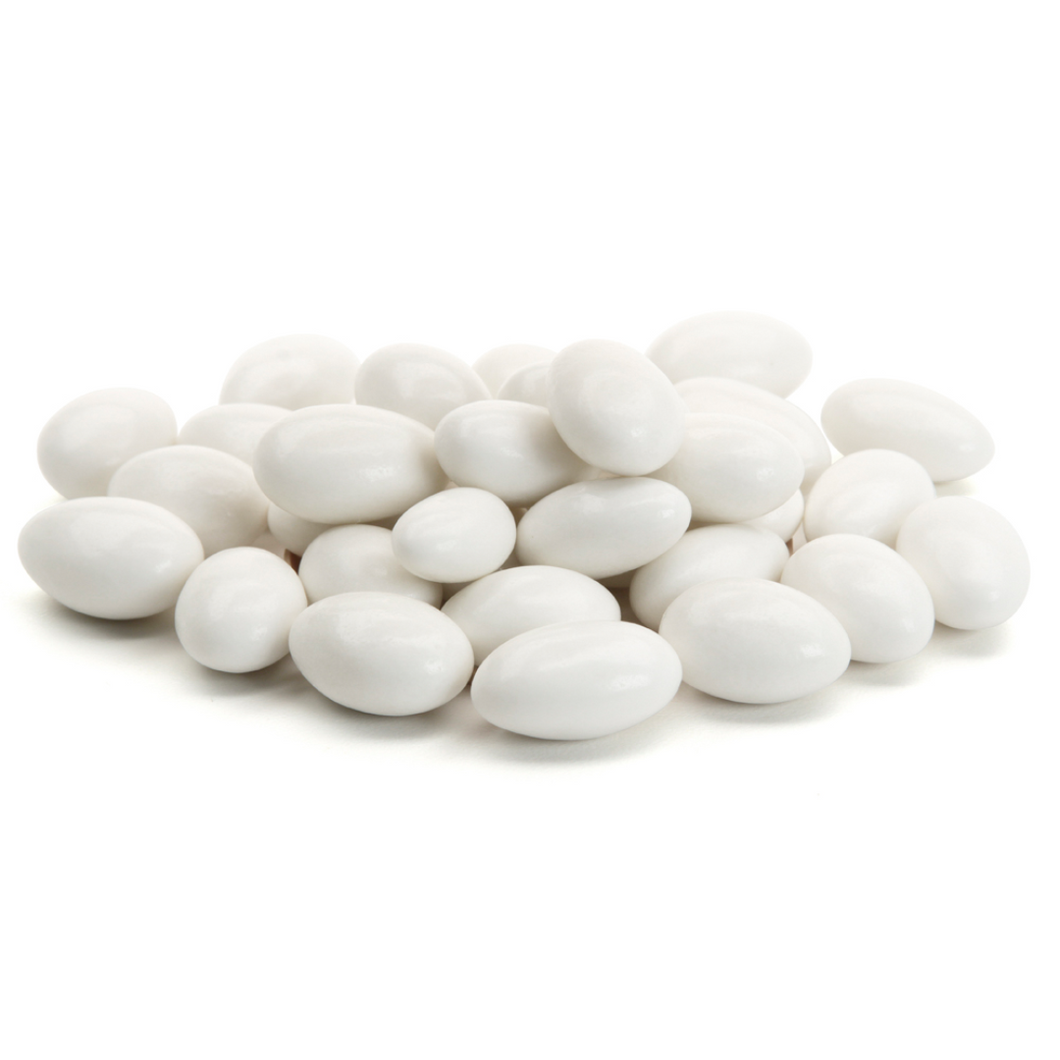 WHITE CANDY COATED DARK CHOCOLATE ALMONDS